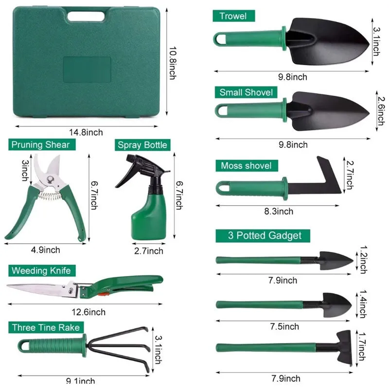 10-Pieces Gardening Hand Tools With Carry Case -Xf0898