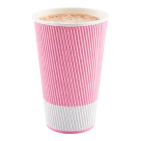 20 oz Light Pink Paper Coffee Cup - Ripple Wall - 3 1/2" x 3 1/2" x 6 1/4" - 250 count box