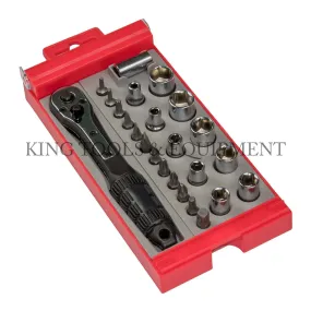 24-pc 1/4" Dr. Compact BIT and SOCKET SET w/ Stubby Ratchet Handle and Case, SAE - 0011-0