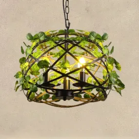 3-Head Pendant Light - Lodge Stylish Metal Hanging Chandelier with Wire Cage in Black for Restaurants