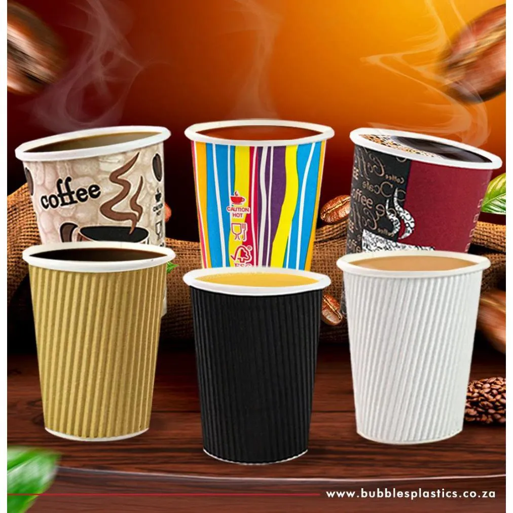 350ml Ripple Paper Coffee Cup Matte Black 5pack