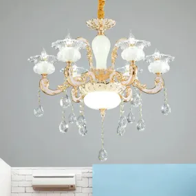 6-Light Gold Blossom Chandelier with Clear and Opal Glass - Contemporary Pendant for Bedroom