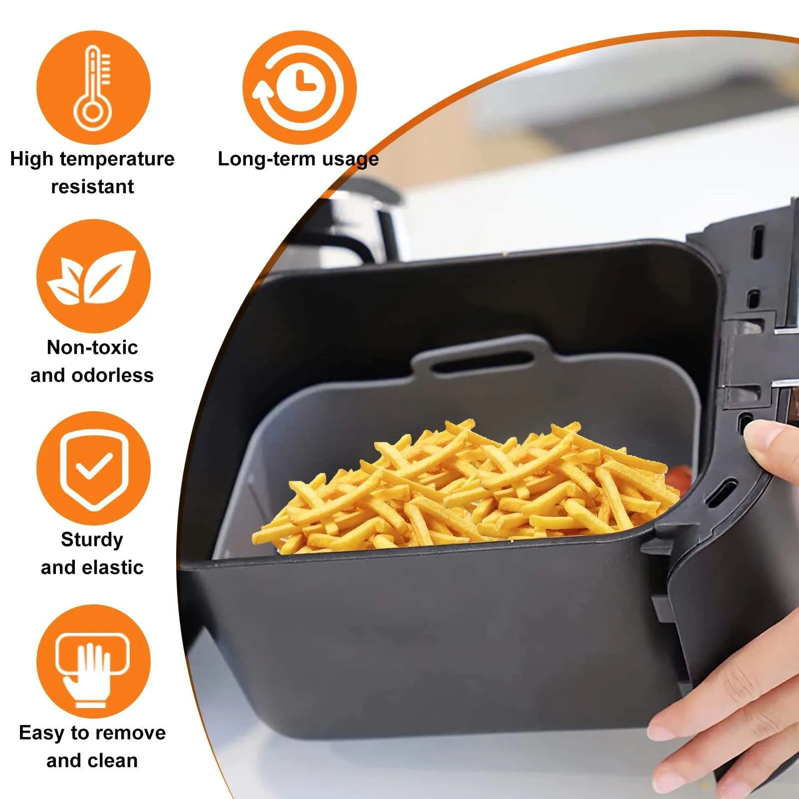 Air Fryer Silicone Insert Tray With Handles - High Temp Safe Reusable Liner