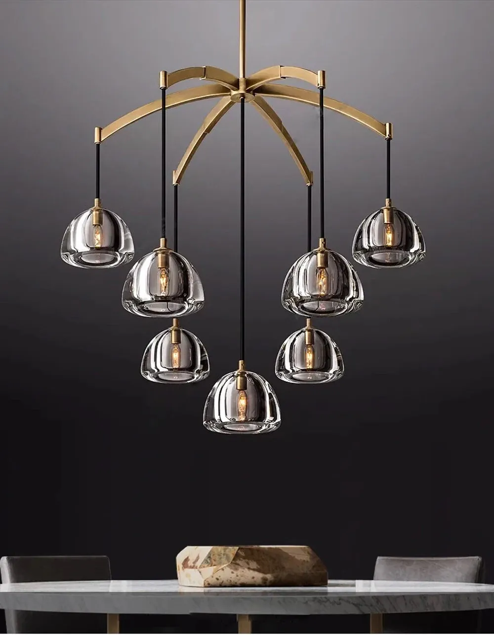 Akolia Hemisphere Retro American Series K9 Crystal Copper LED Chandelier