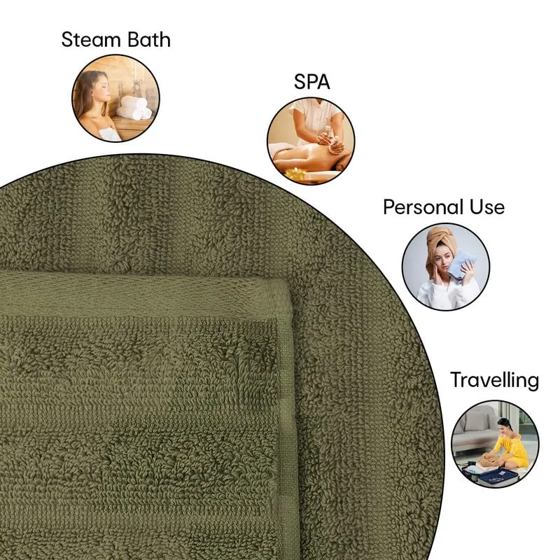 Anko Australia 100% Cotton 700 GSM Ribbed Towel Set | 1 Bath Towel, 2 Hand Towels | Super-Soft, Absorbent, Quick-Drying | Olive Green Cotton Towels for Bath, Travel & Gym | 135x68cm & 60x40cm