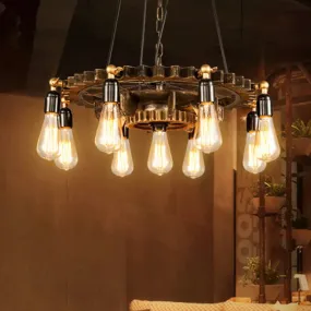 Antique Style Dark Rust Metal Pendant Ceiling Light with 9 Lights - Perfect for Living Room