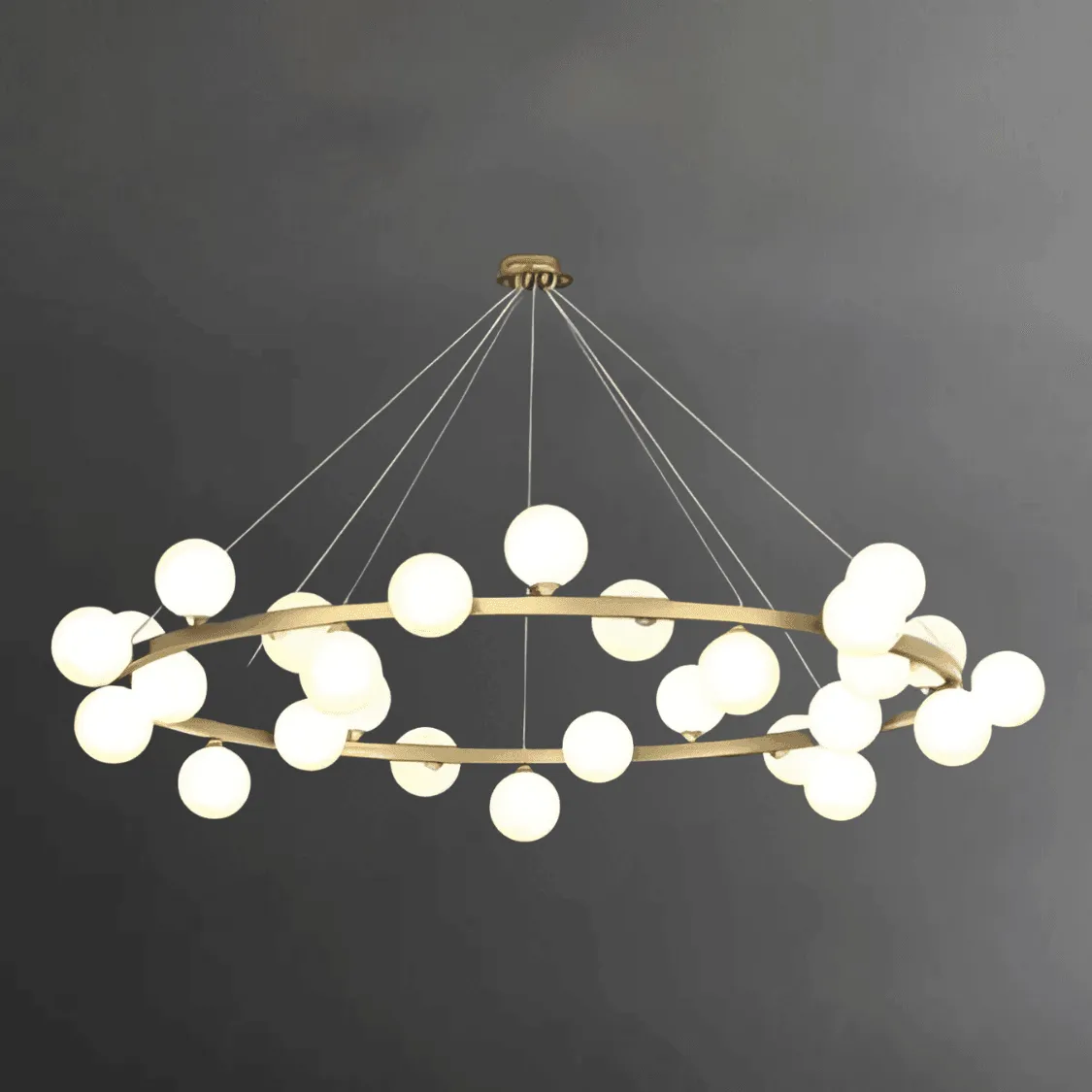 Astral Orbit Brass and White Glass Chandelier (0987/28)