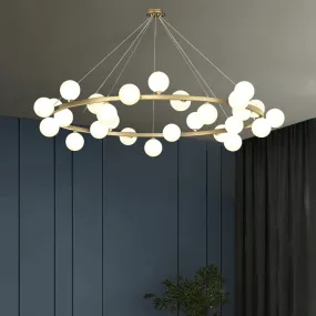 Astral Orbit Brass and White Glass Chandelier (0987/28)