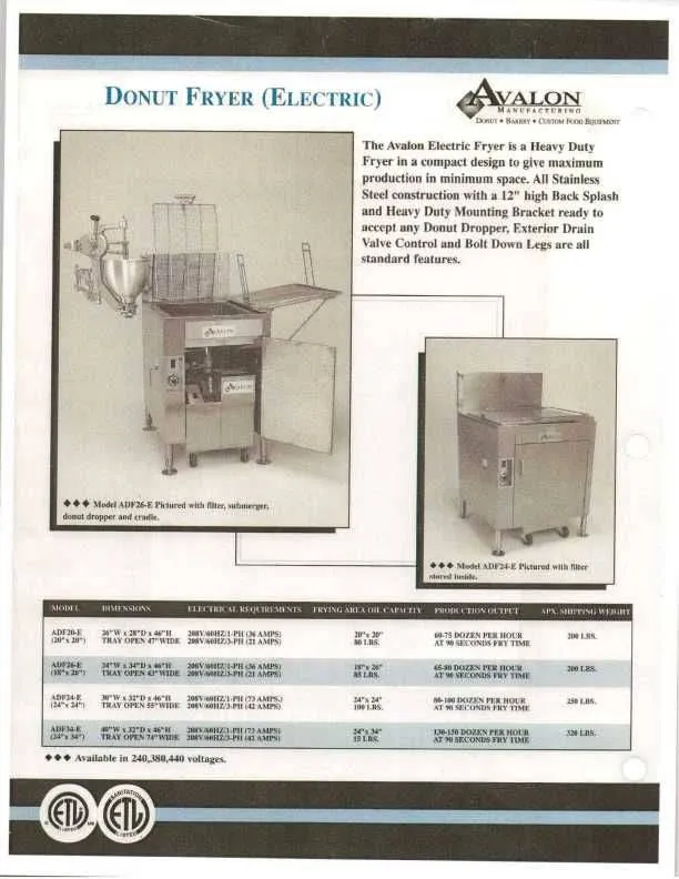 Avalon (ADF24-E) Donut Fryer 24" X 24", Electric (1 phase), Left Side Drain Board