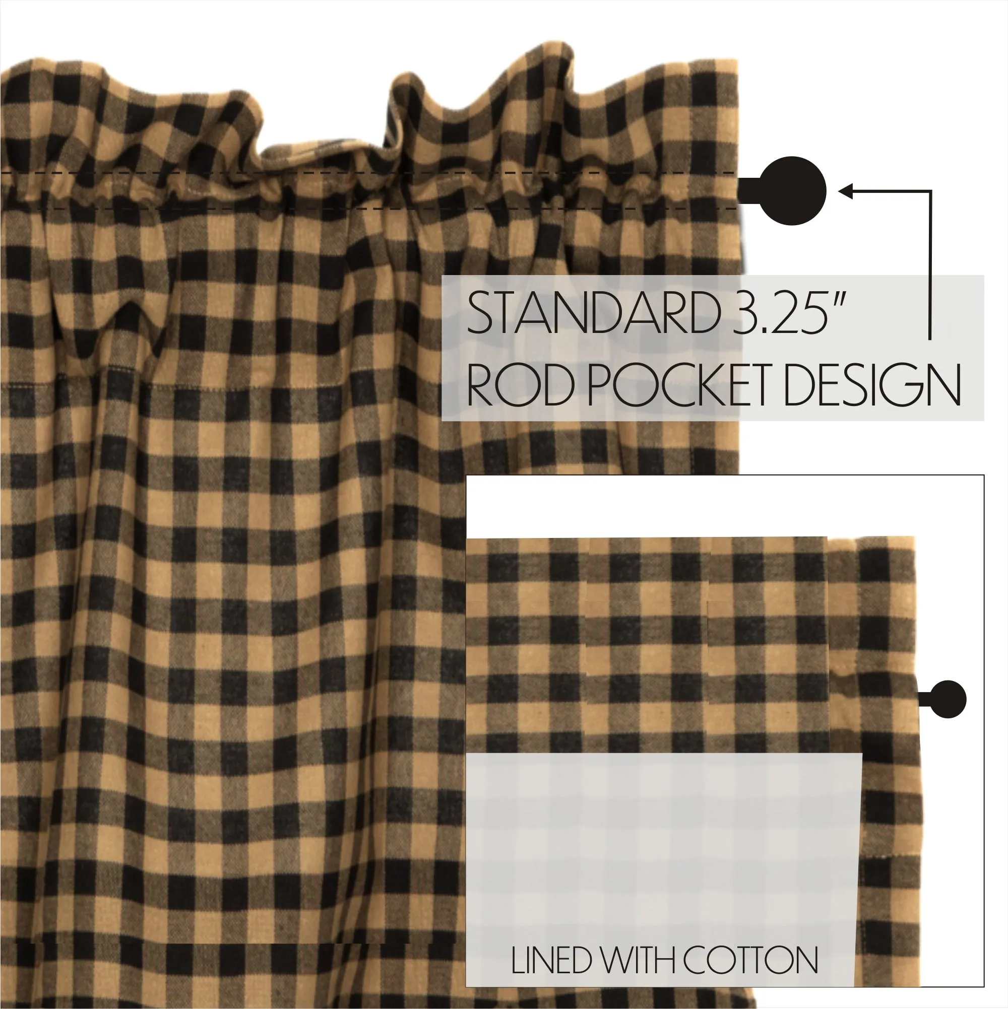 Black Check Scalloped Prairie Swag Set of 2 36x36x18