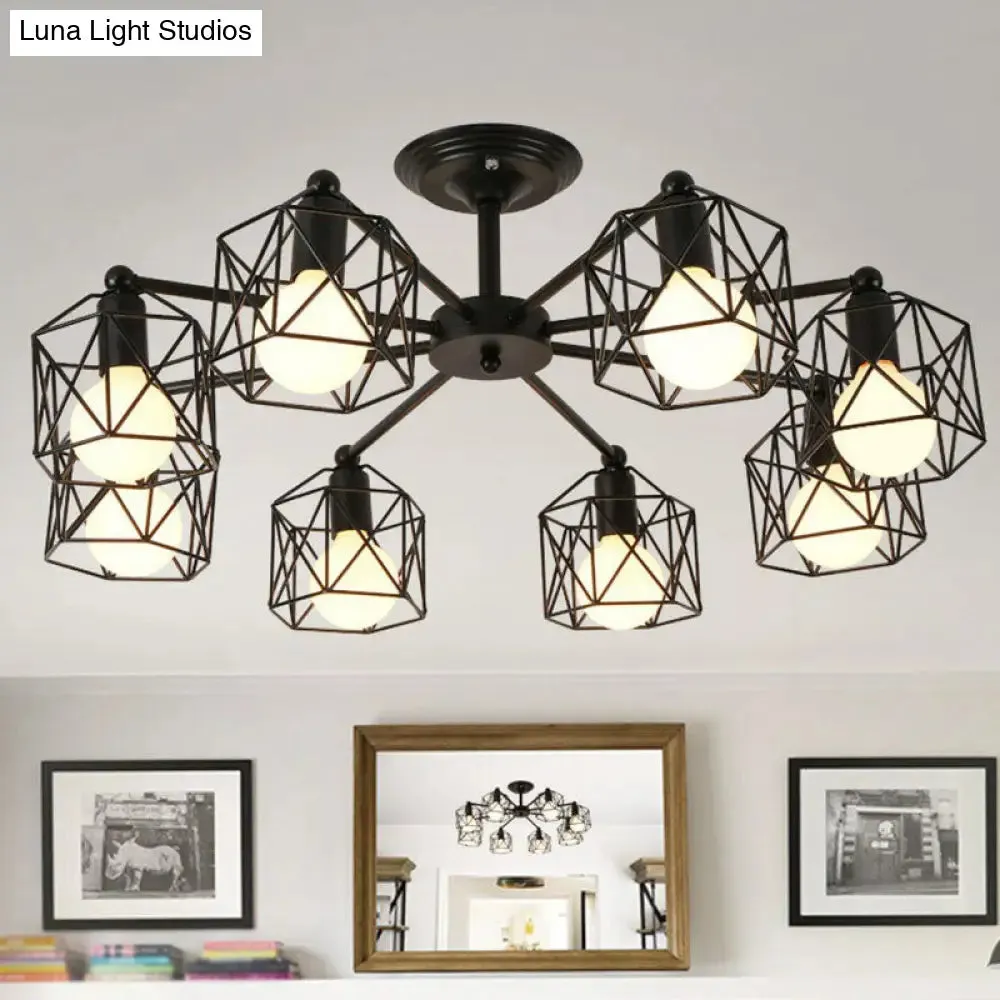 Black Hexagonal Cage Pendant Light for Clothes Shops