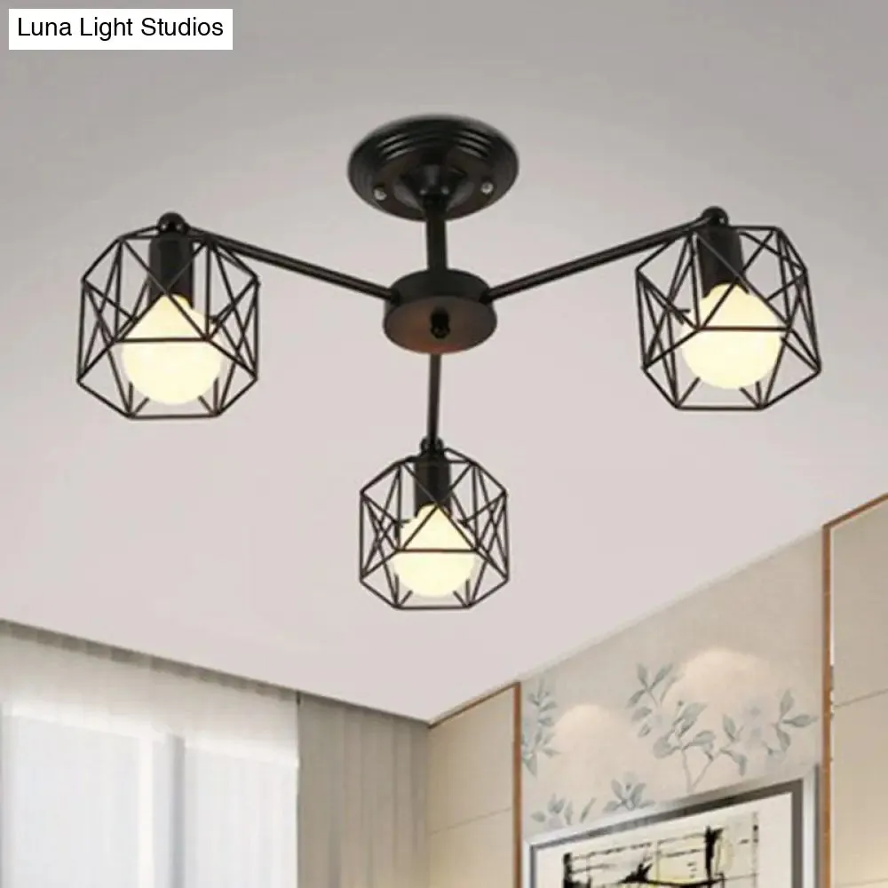 Black Hexagonal Cage Pendant Light for Clothes Shops