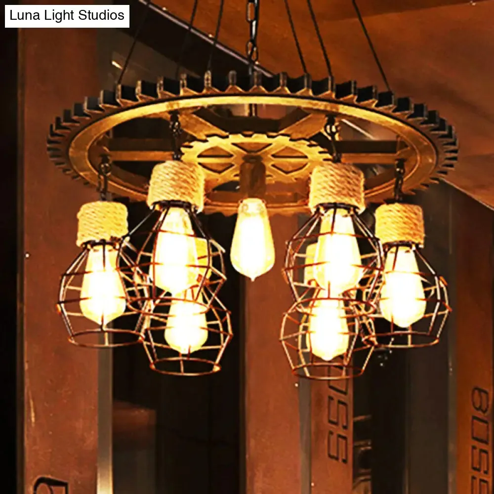 Black Metal Industrial Wagon Wheel Chandelier - 5/7-Light Living Room Hanging Lamp