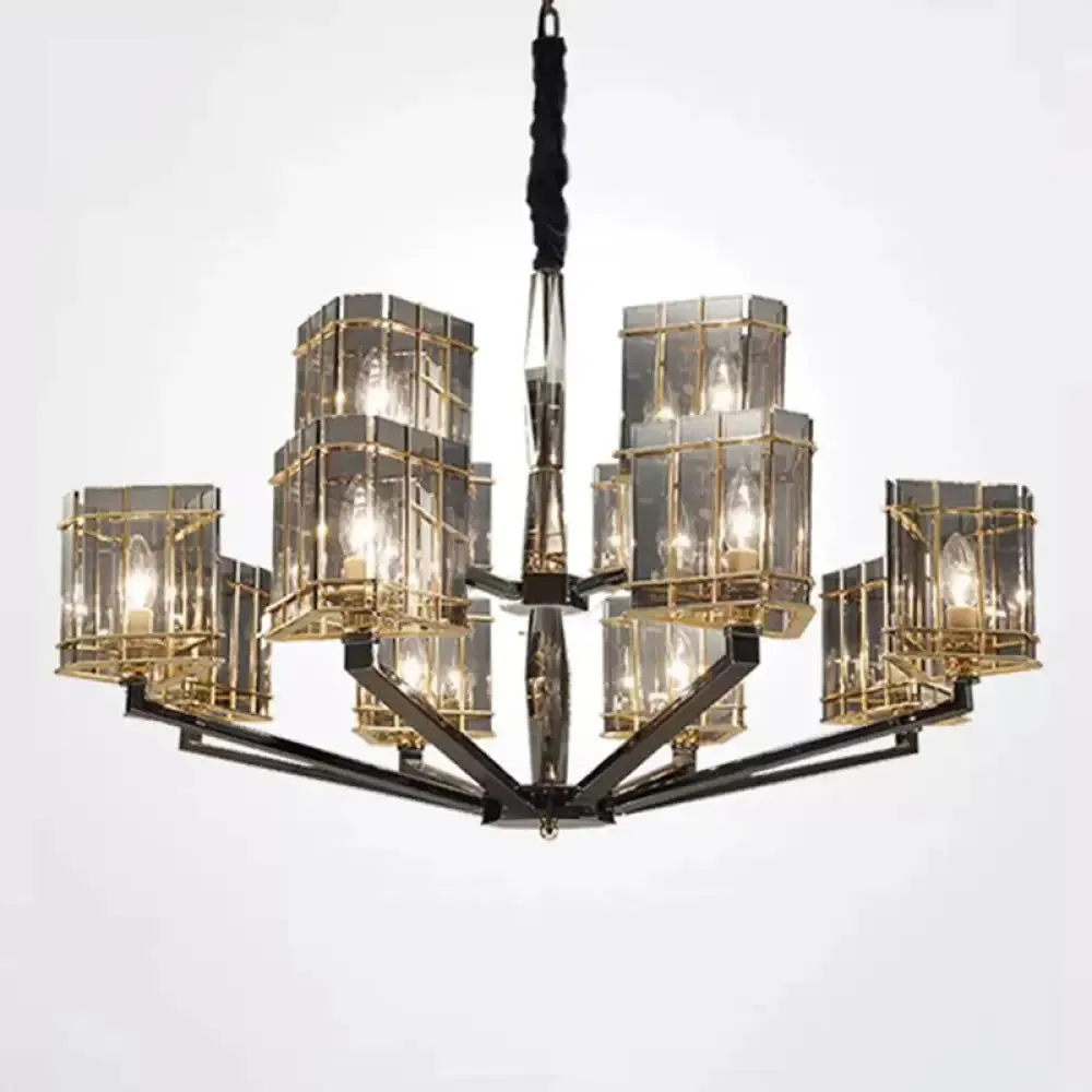 Black Smoked Glass Triangle Chandelier Light for Simplicity and Elegance in Living Room - Pendant Light Fixture