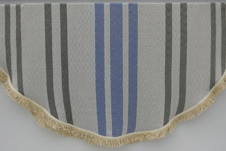 Blue and Black 100% Cotton Round Beach Towel