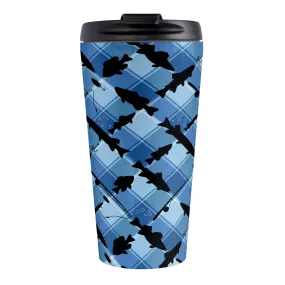 Blue Fishing Plaid Pattern Travel Mug