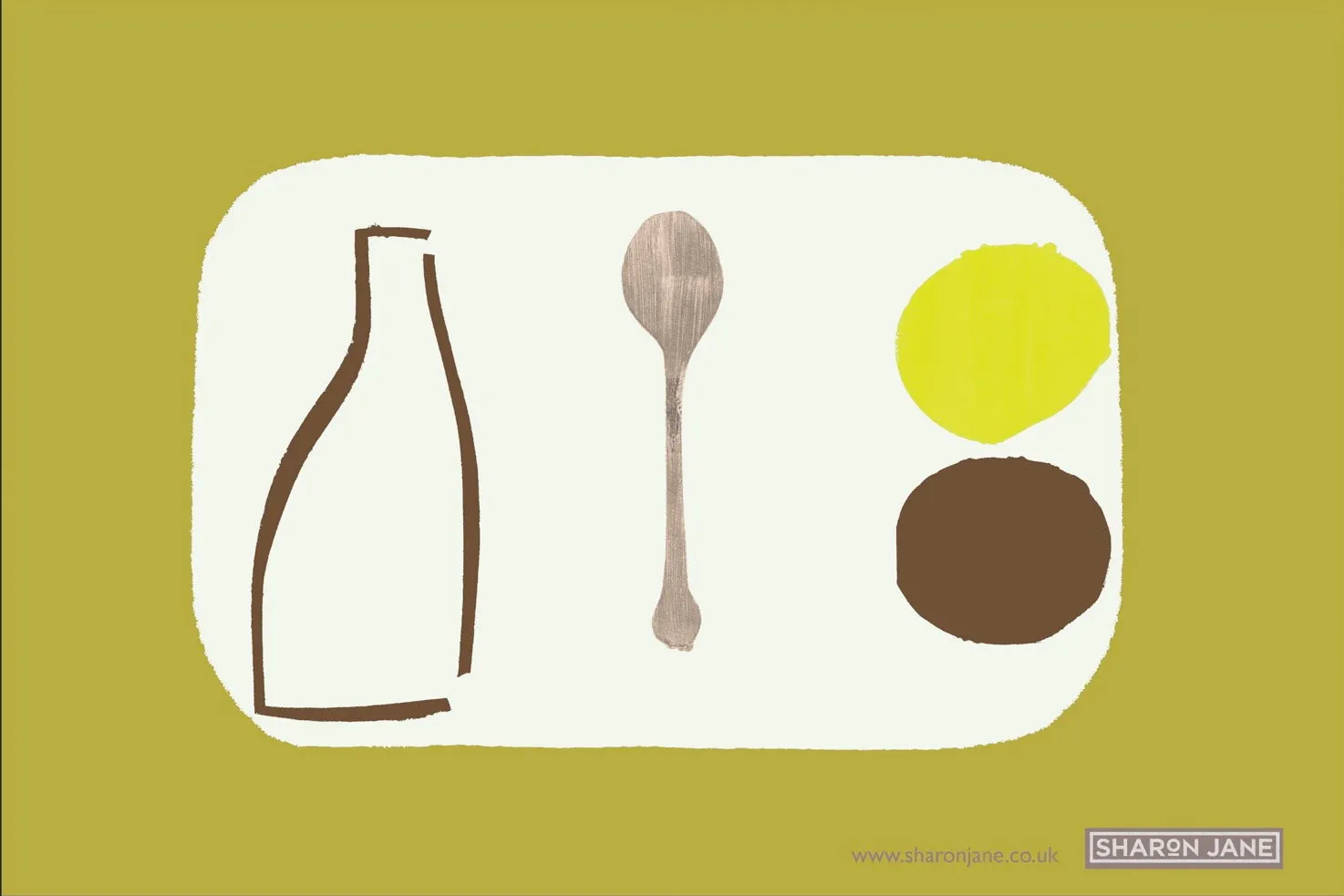 Bottle   Spoon Tea Towel - Ochre