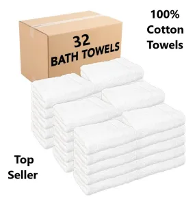 Box of 32 Luxury Soft White Bath Towels Egyptian Cotton 600GSM Hotel Quality