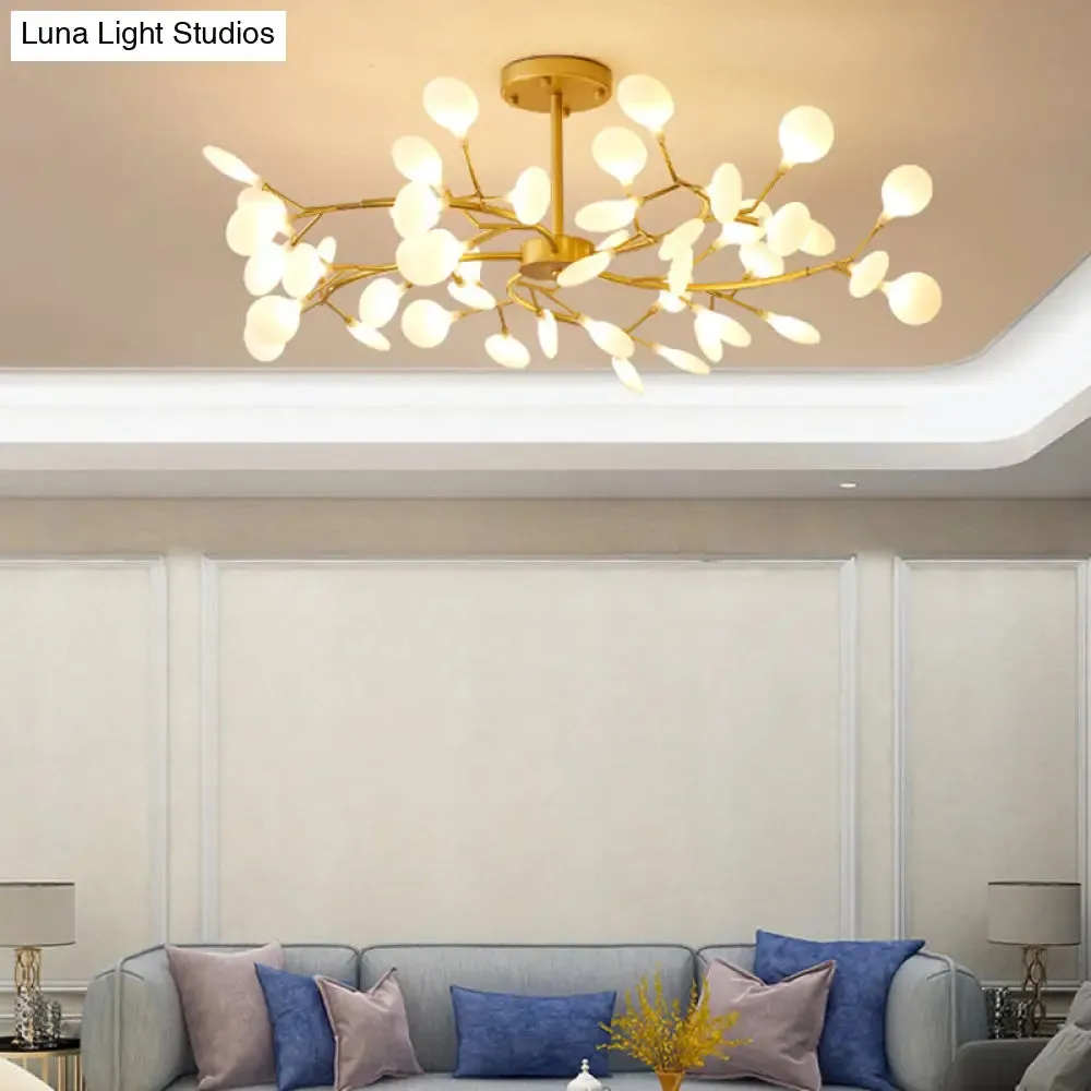 Brass Postmodern Leaf Metal Chandelier Pendant Light - LED Hanging Light for Living Room