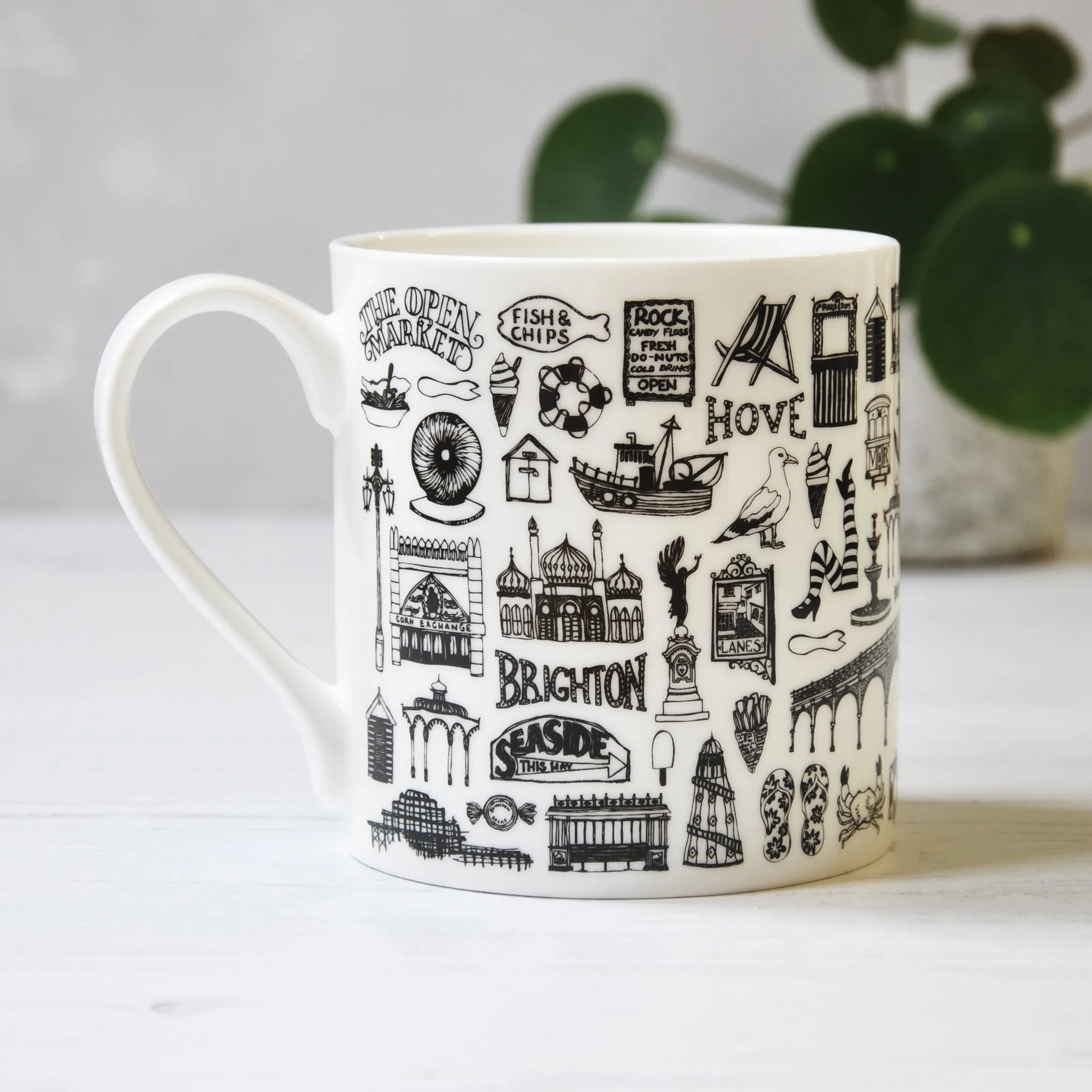 Brighton illustrated black and white mug