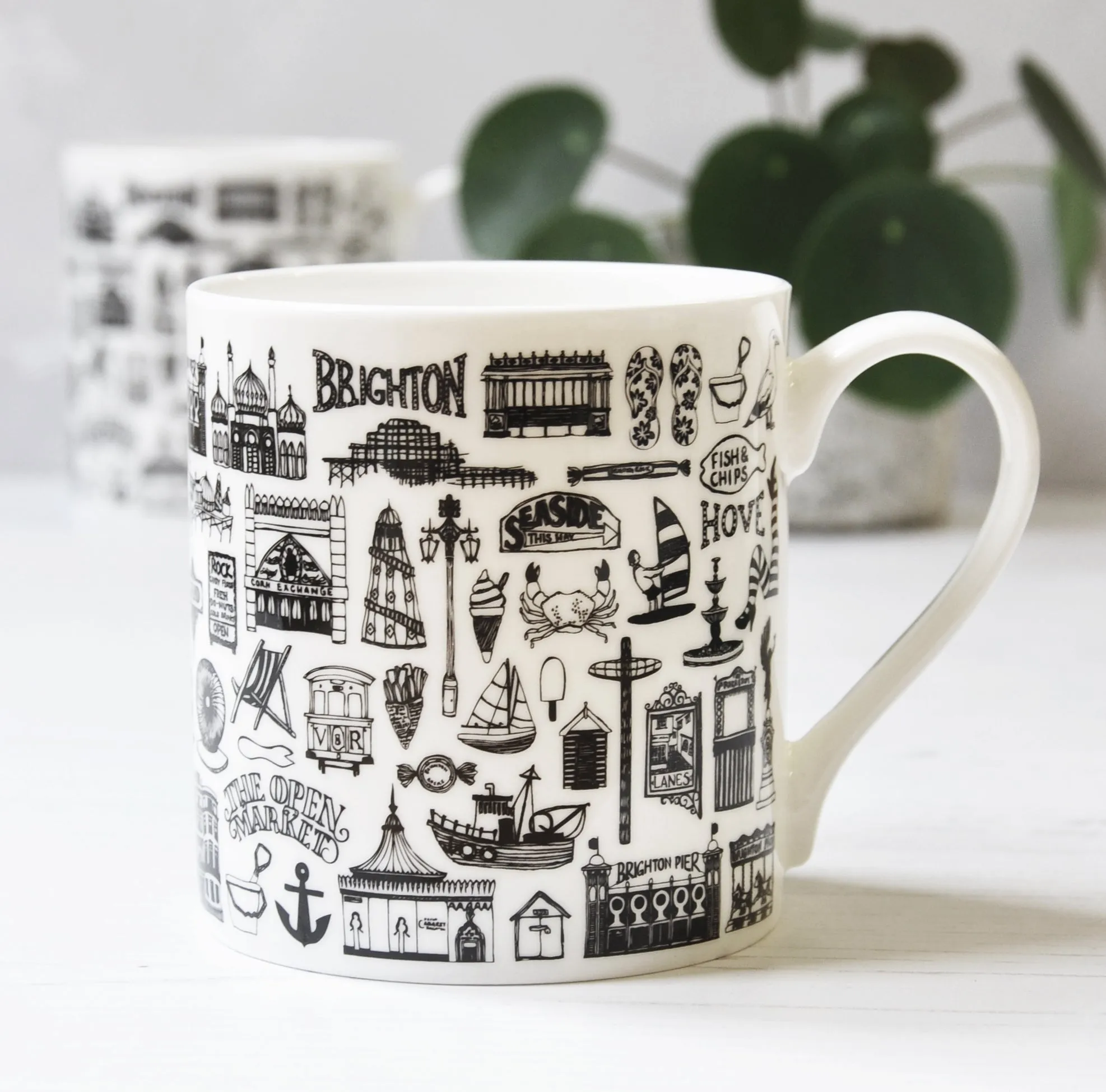 Brighton illustrated black and white mug