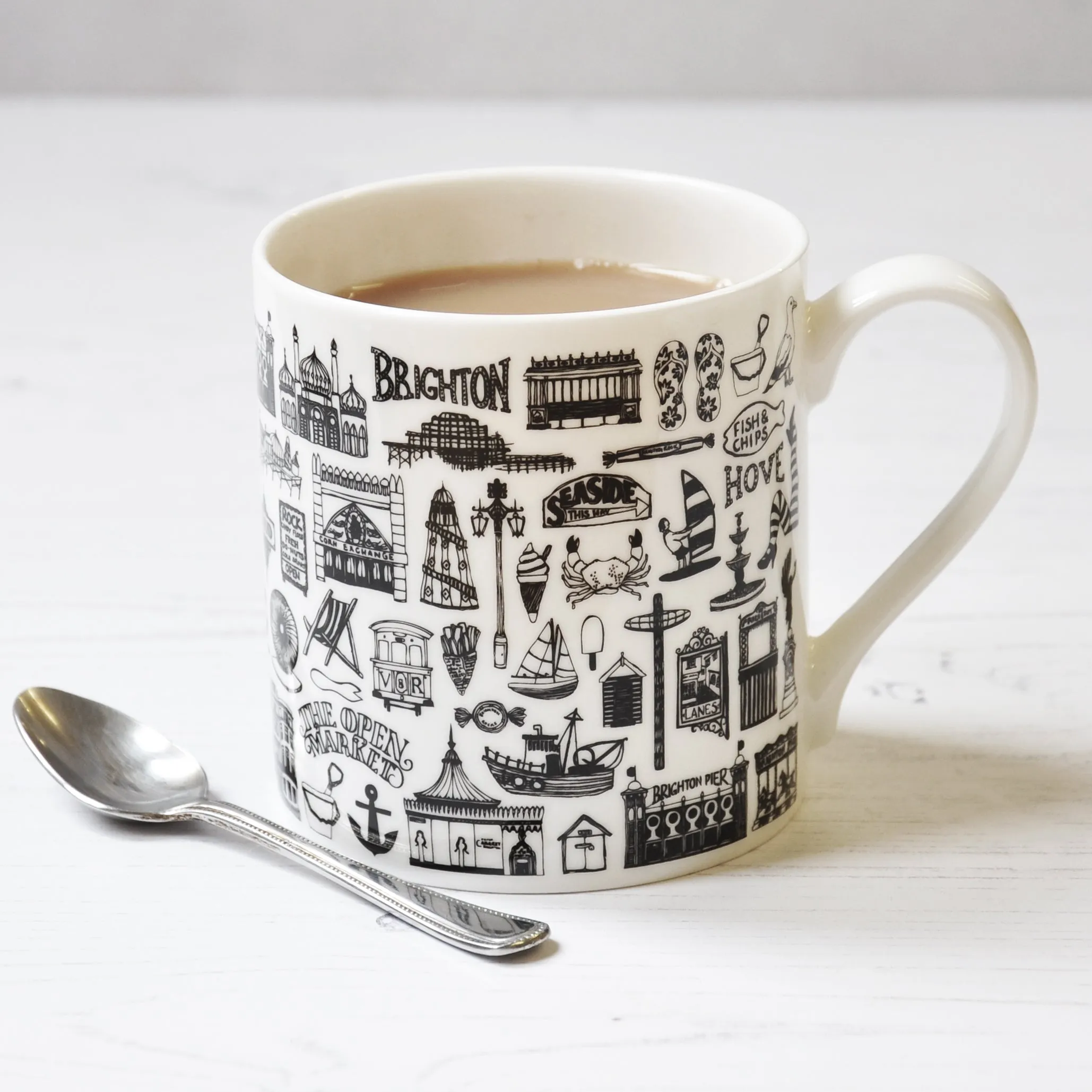 Brighton illustrated black and white mug