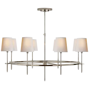 Bryant Large Ring Chandelier in Polished Nickel with Natural Paper Shades