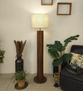 Cedar Wooden Floor Lamp with Premium Beige Fabric Lampshade