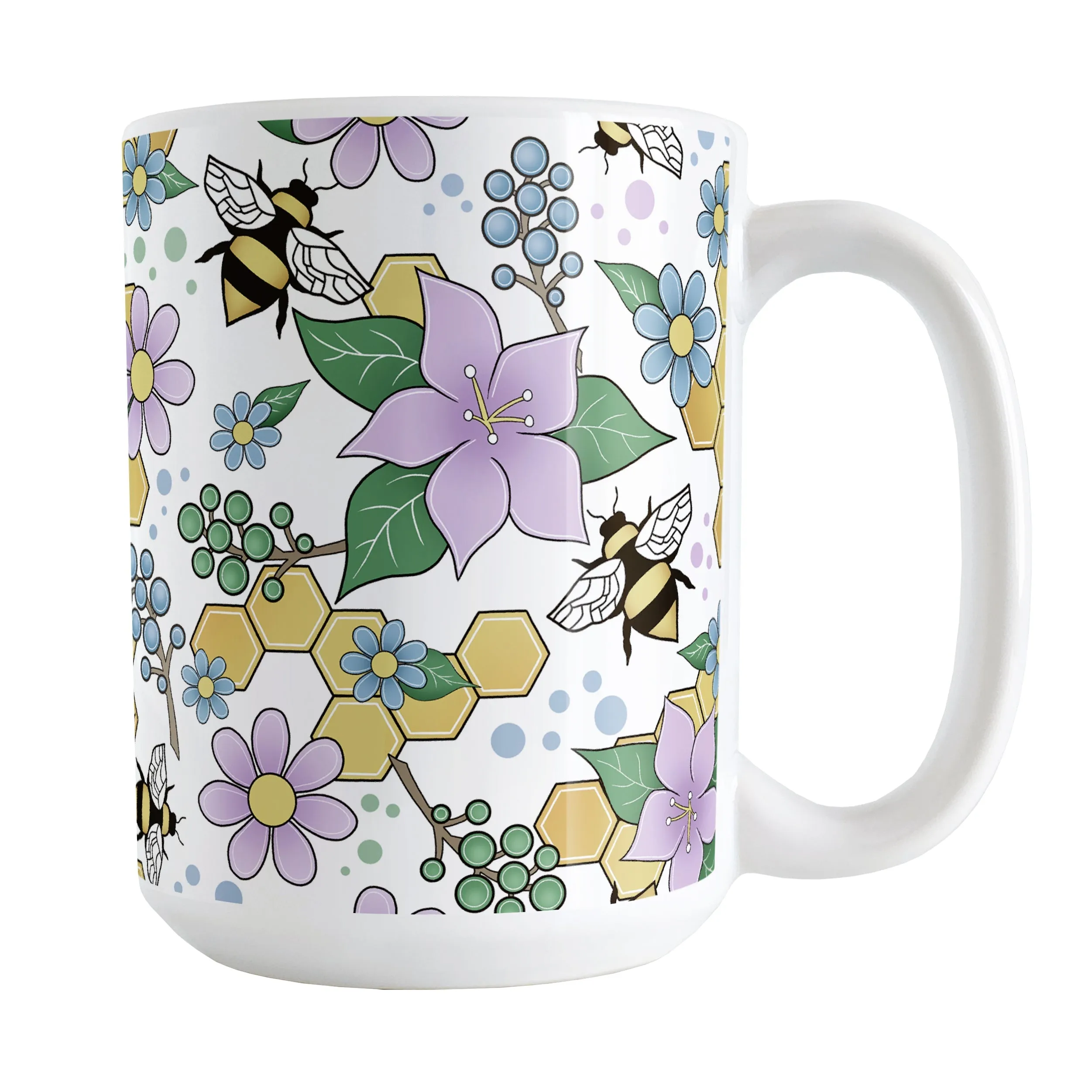 Colorful Purple Floral Bee Pattern Mug