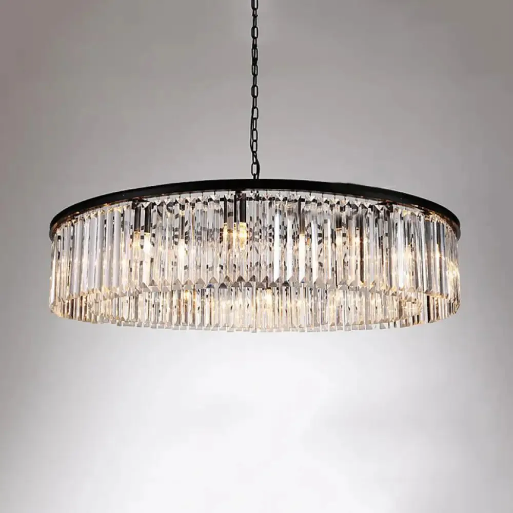 Contemporary Amber/Clear/Smoke Gray Crystal Drum Chandelier Pendant Light with Adjustable Chain - 6-Light LED Suspension Lamp