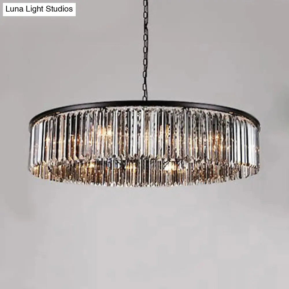 Contemporary Amber/Clear/Smoke Gray Crystal Drum Chandelier Pendant Light with Adjustable Chain - 6-Light LED Suspension Lamp