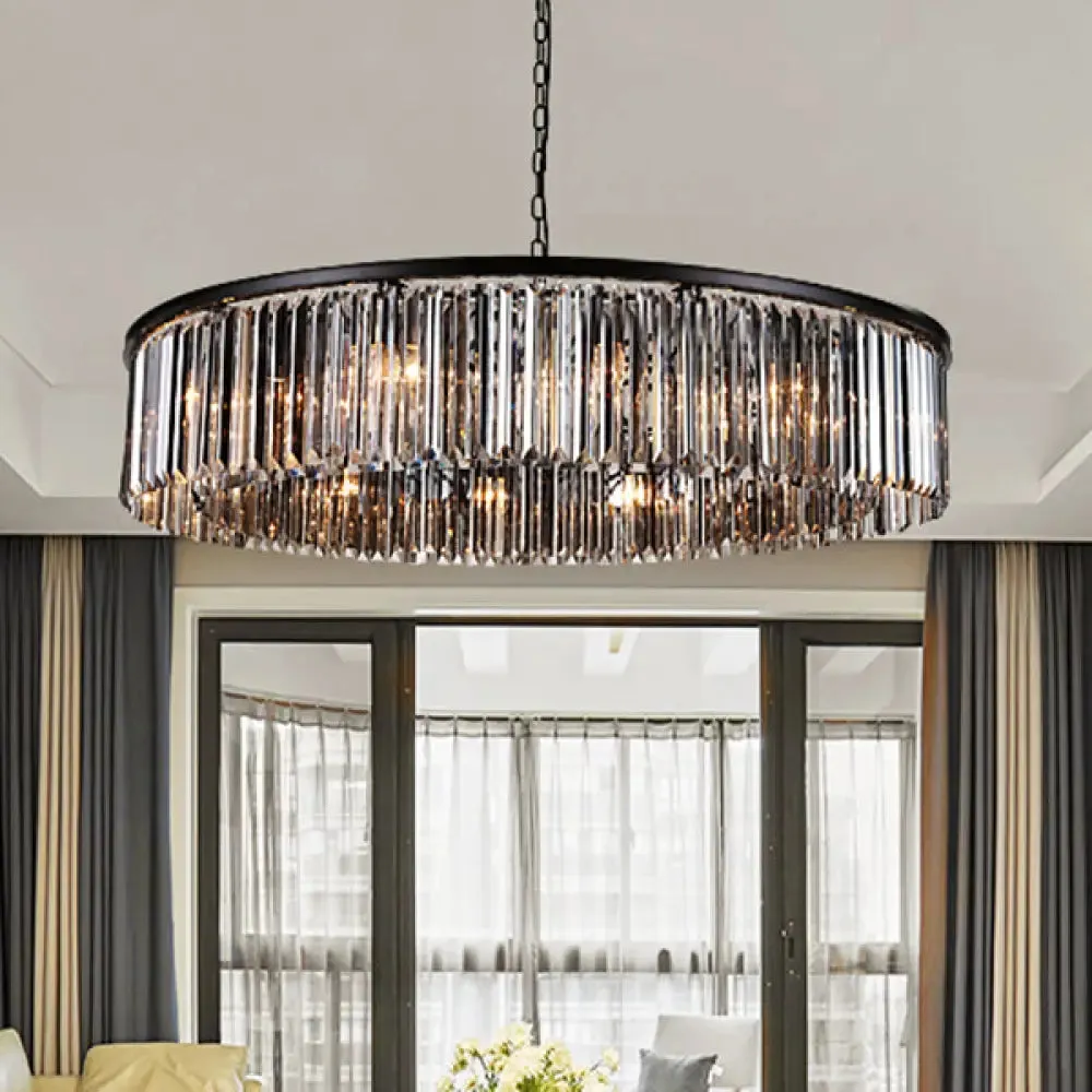 Contemporary Amber/Clear/Smoke Gray Crystal Drum Chandelier Pendant Light with Adjustable Chain - 6-Light LED Suspension Lamp