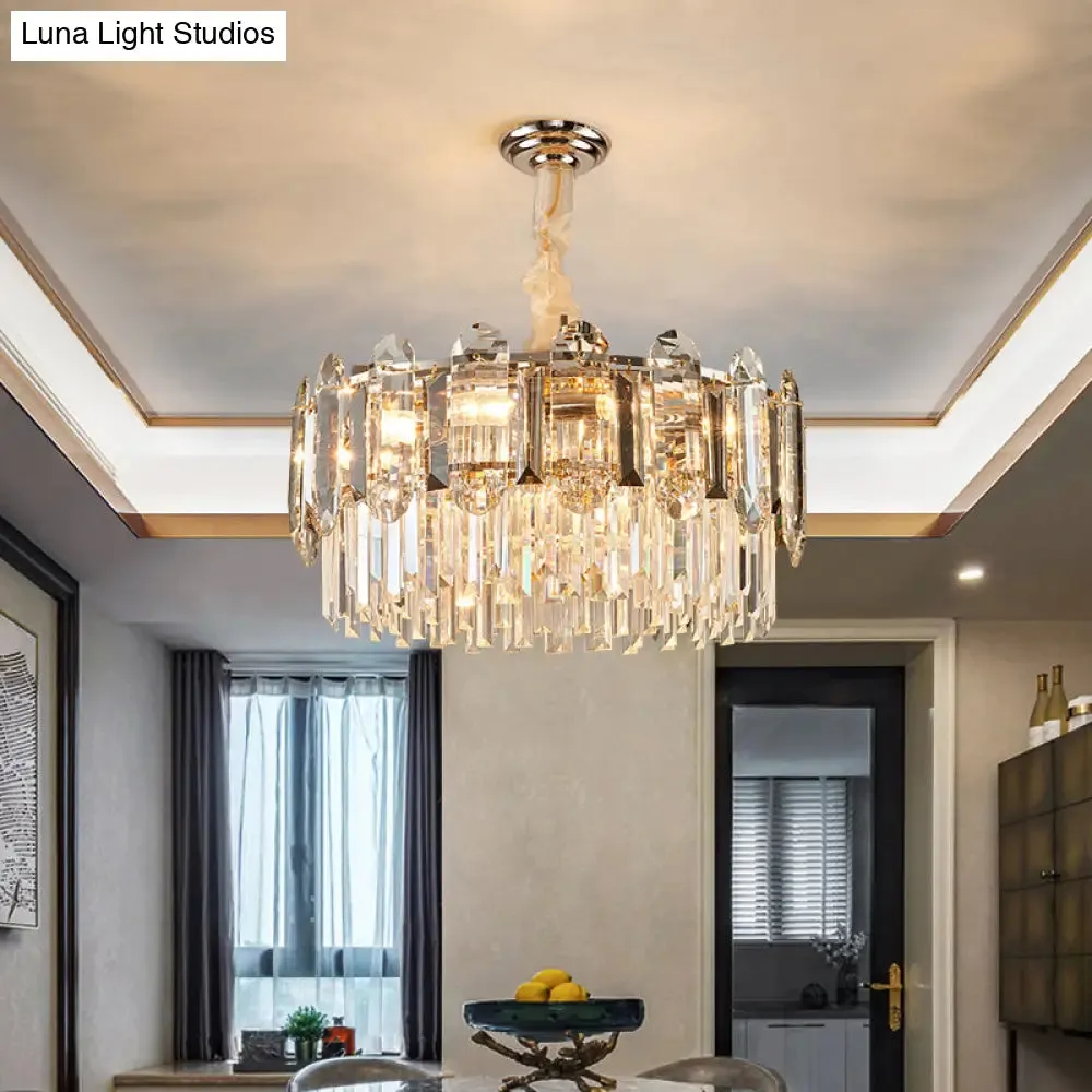 Contemporary Drum-Shaped Crystal Pendant Chandelier for Living Room