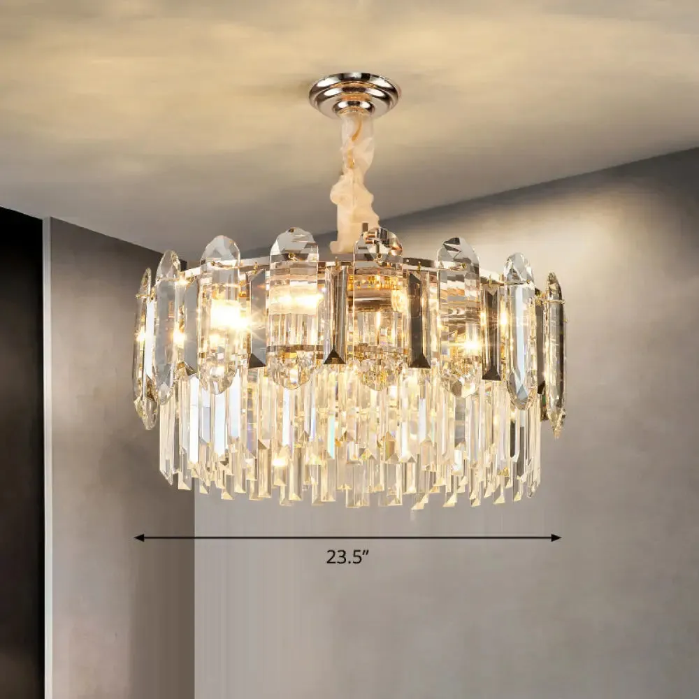 Contemporary Drum-Shaped Crystal Pendant Chandelier for Living Room