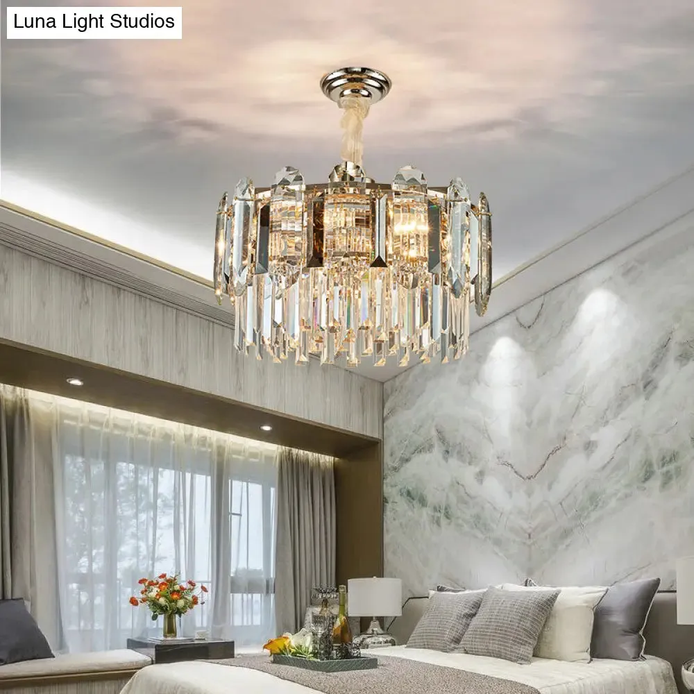 Contemporary Drum-Shaped Crystal Pendant Chandelier for Living Room