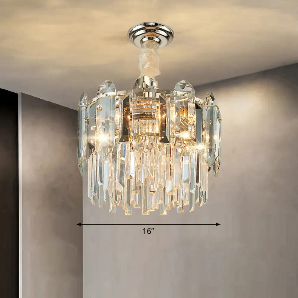 Contemporary Drum-Shaped Crystal Pendant Chandelier for Living Room