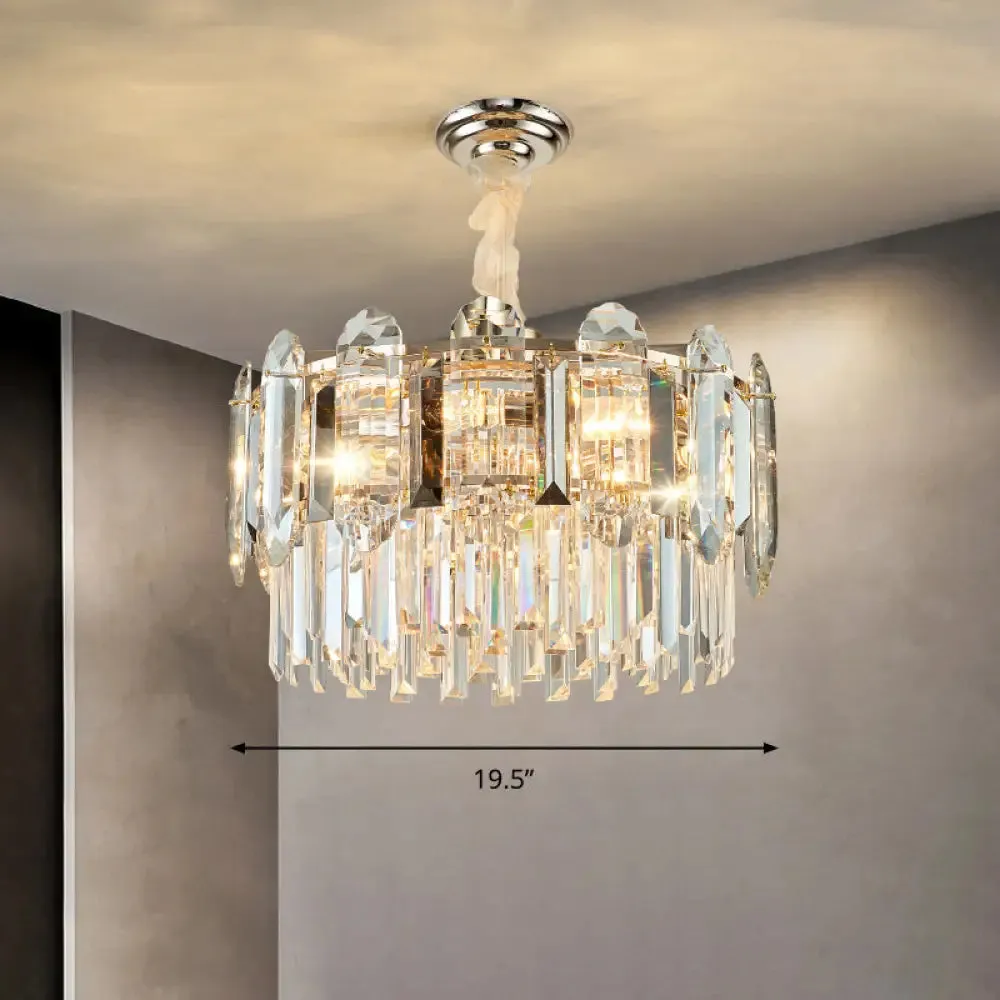 Contemporary Drum-Shaped Crystal Pendant Chandelier for Living Room