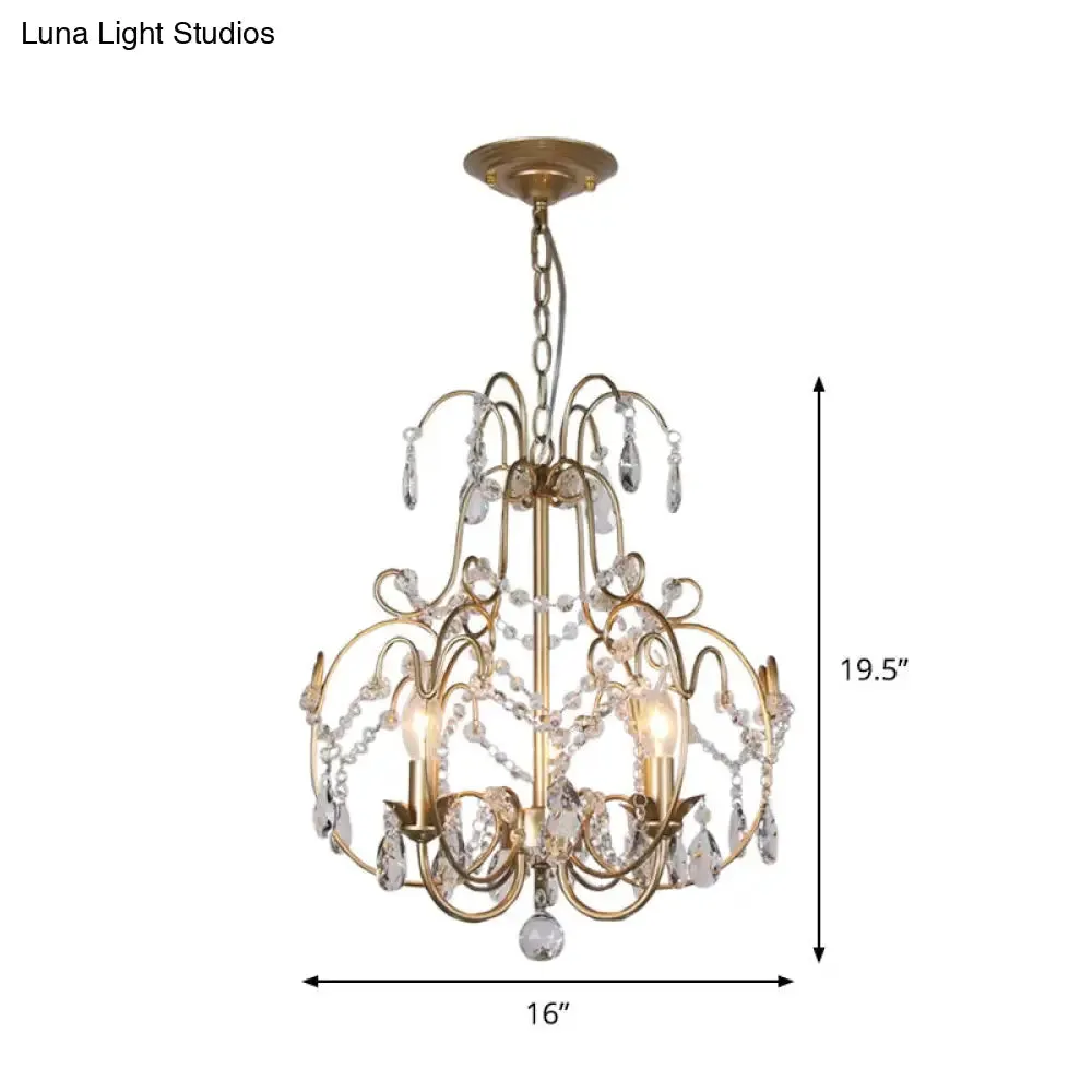 Contemporary Gold Chandelier featuring Clear Crystal Beads - 3 Bulb Lantern Suspended Lighting Fixture