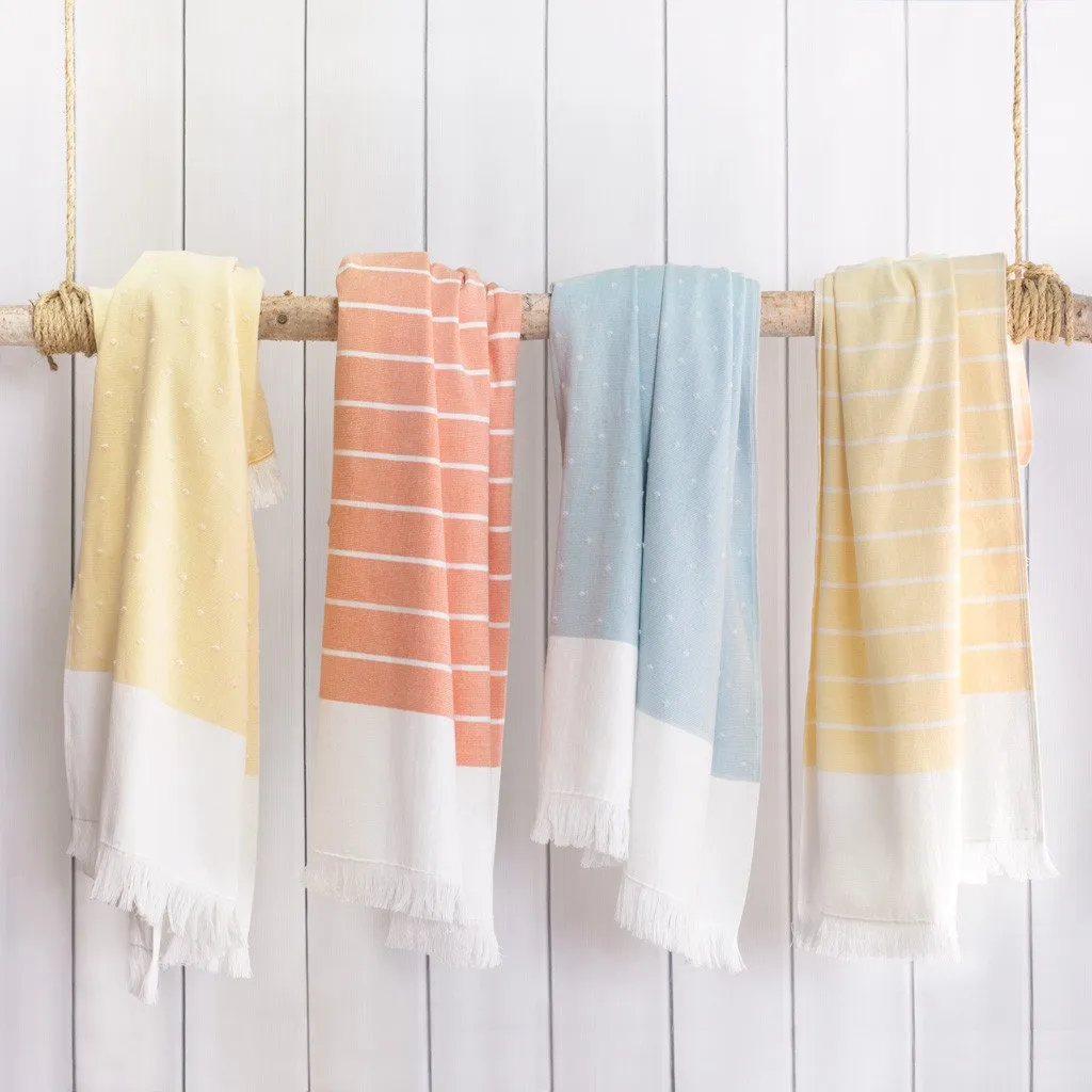 Coral Stripe Fouta Towel Essentials Bundle (2 Wash   2 Hand   2 Bath Towels)