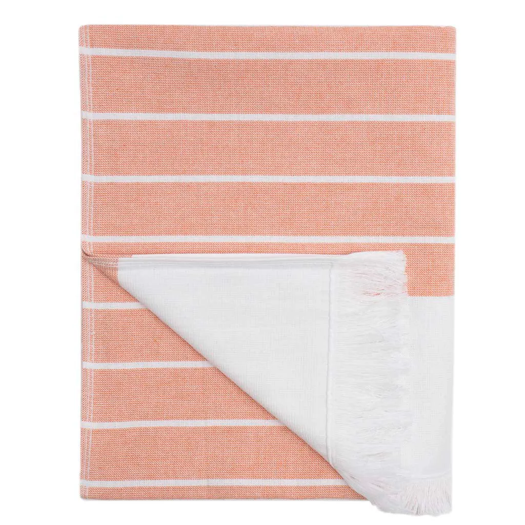 Coral Stripe Fouta Towel Essentials Bundle (2 Wash   2 Hand   2 Bath Towels)