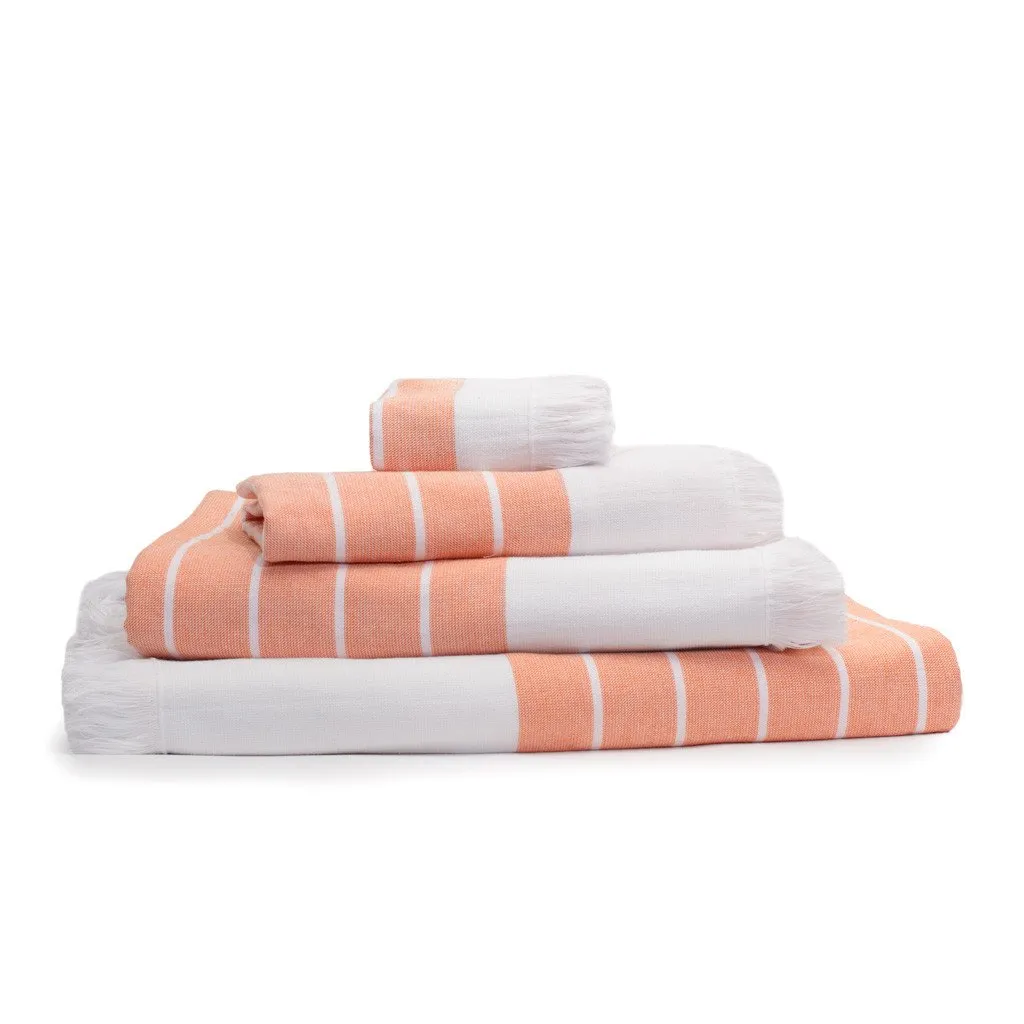 Coral Stripe Fouta Towel Spa Bundle (2 Wash   2 Hand   4 Bath Towels)