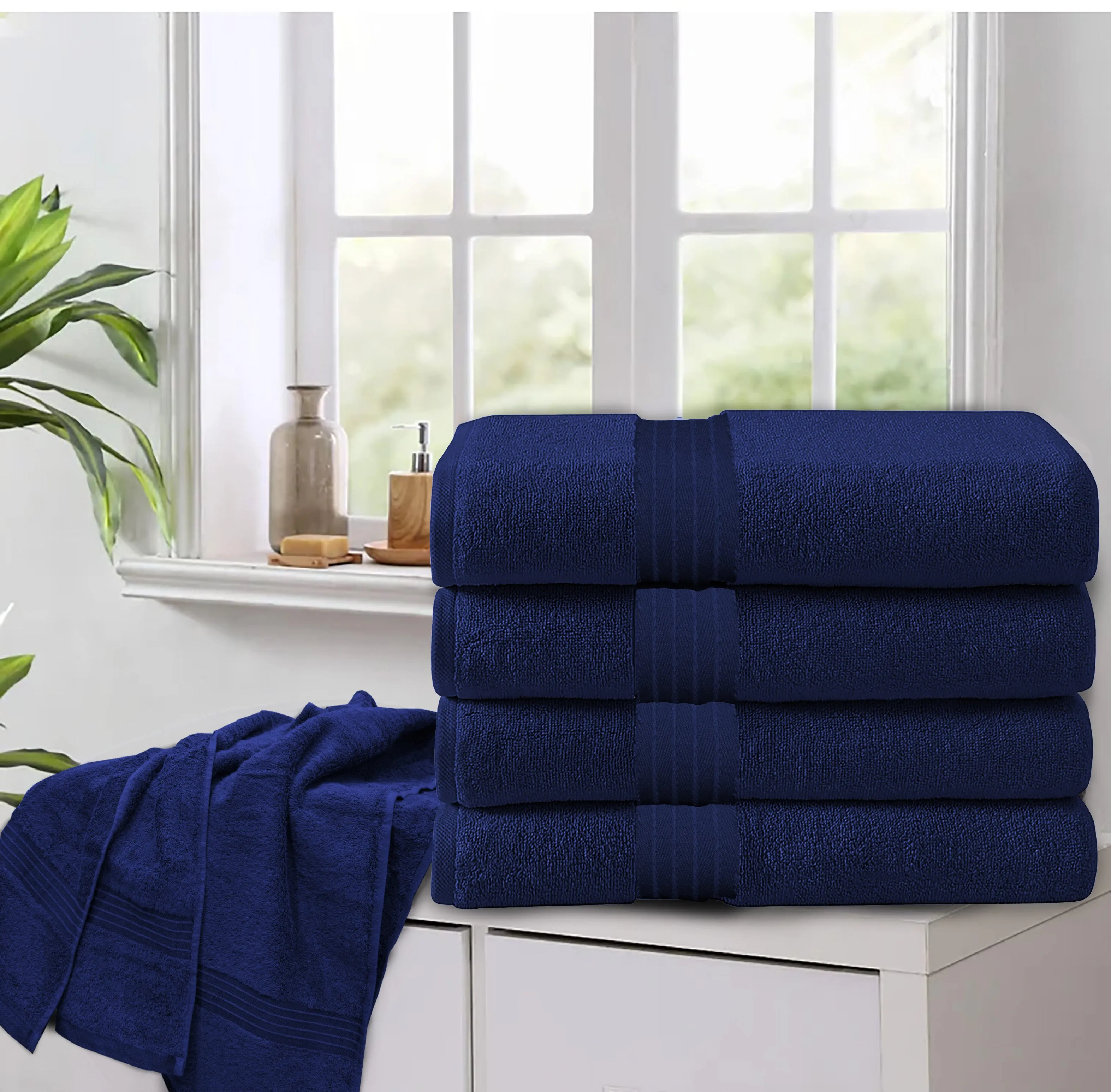 Cotton Bath Towel 70x140 CM 4 Piece Set, Navy Blue