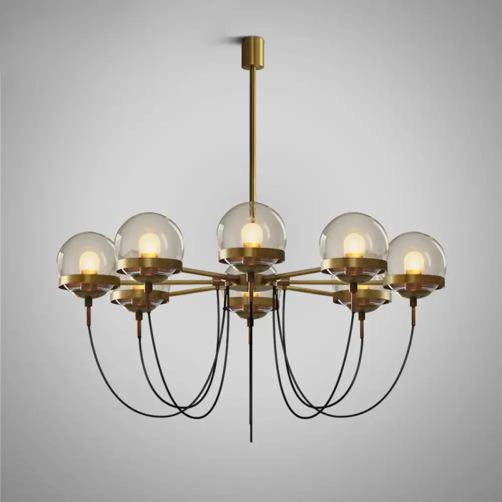 Country-Style Cognac Glass Pendant Light with Swoop Arm - Ball Chandelier