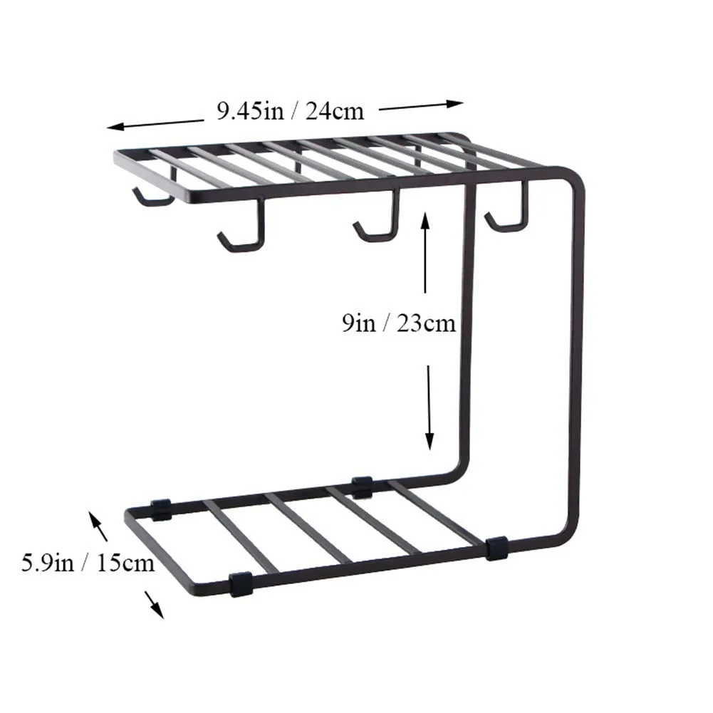 Craftland Metal Tea/Coffee Cup/Mug/Plate Holder Stand Hanger Organizer for Kitchen/Cabinet & Dining Table- 6 Hooks,Black