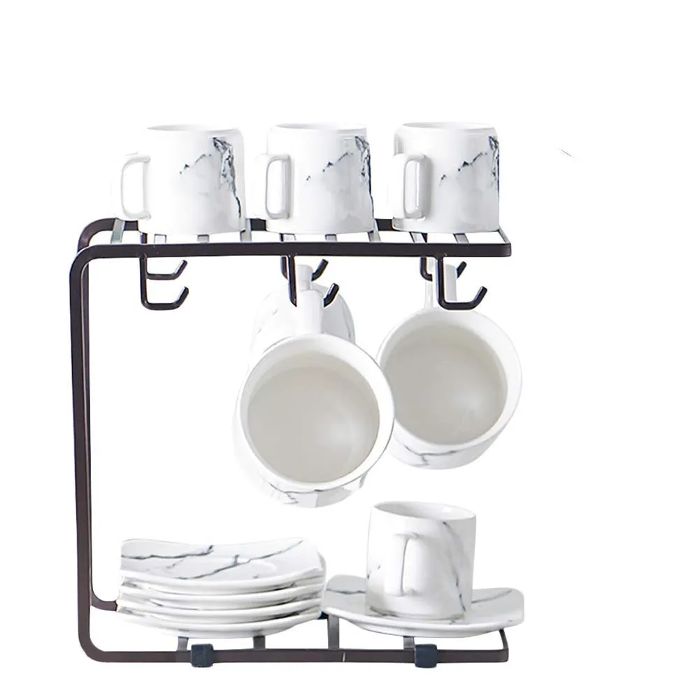 Craftland Metal Tea/Coffee Cup/Mug/Plate Holder Stand Hanger Organizer for Kitchen/Cabinet & Dining Table- 6 Hooks,Black