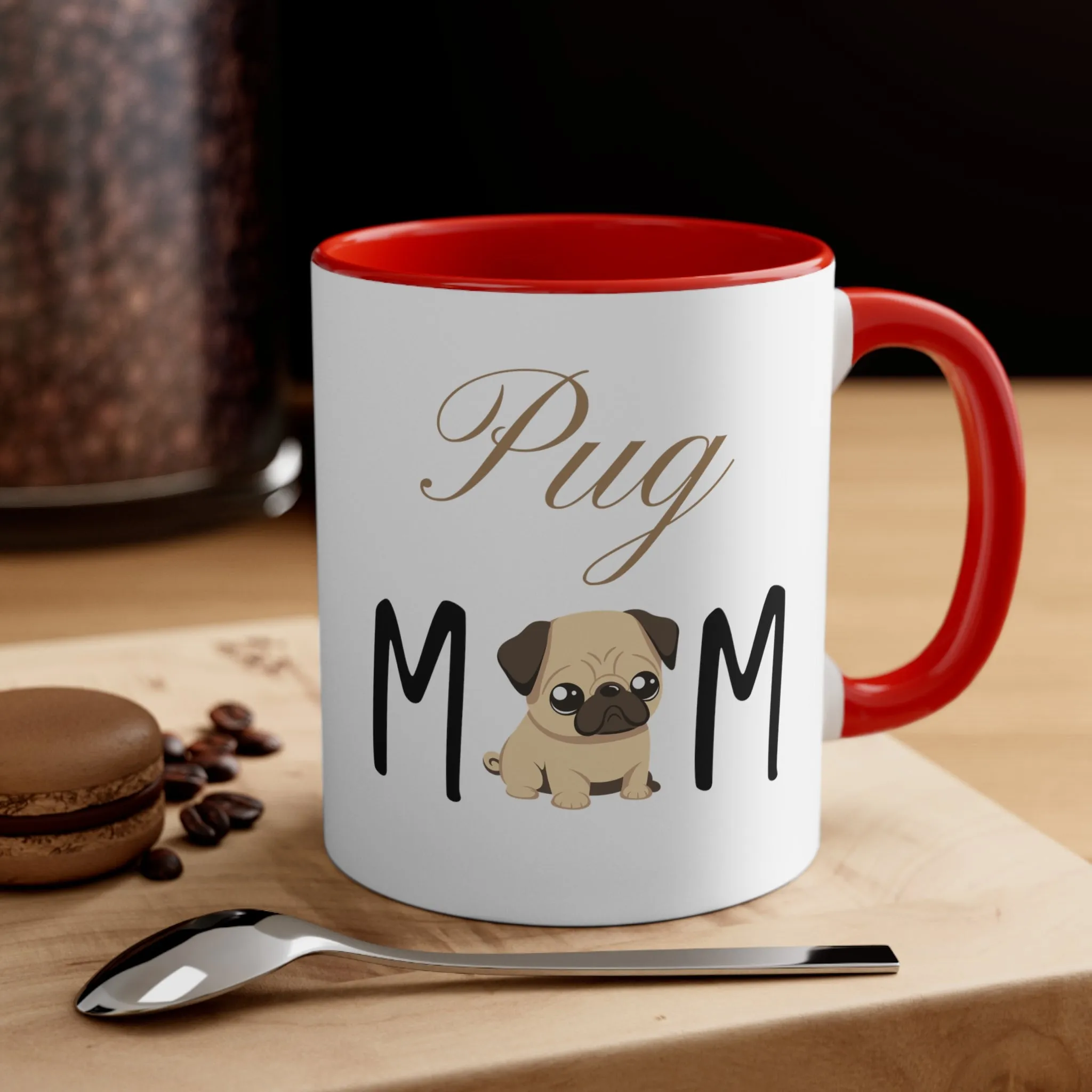 Custom Pug Mom Multi-Color Coffee Mug for Gifts for Dog Moms, pet owners, fun dog mug, gift for her