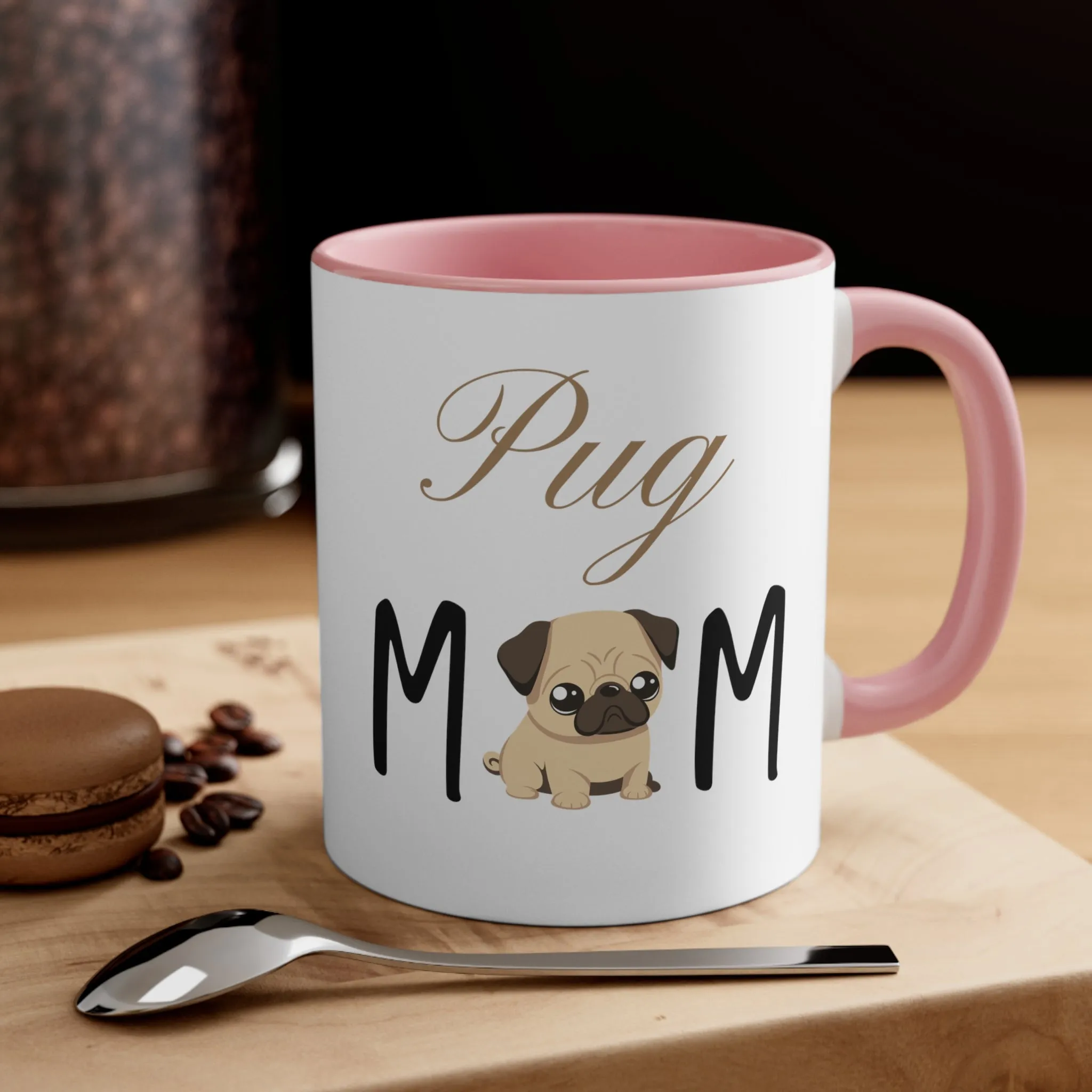 Custom Pug Mom Multi-Color Coffee Mug for Gifts for Dog Moms, pet owners, fun dog mug, gift for her