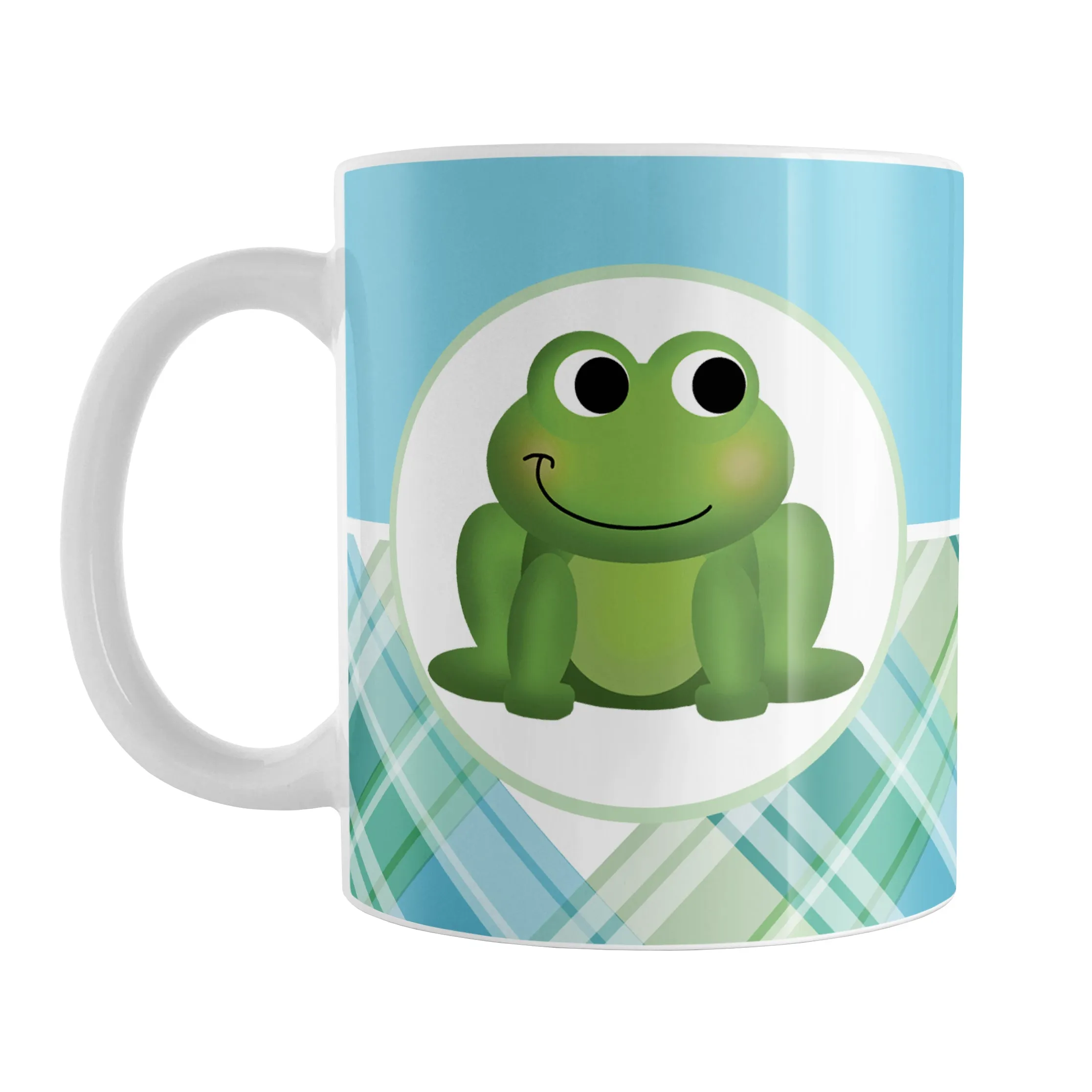 Cute Frog Green and Blue Plaid Mug