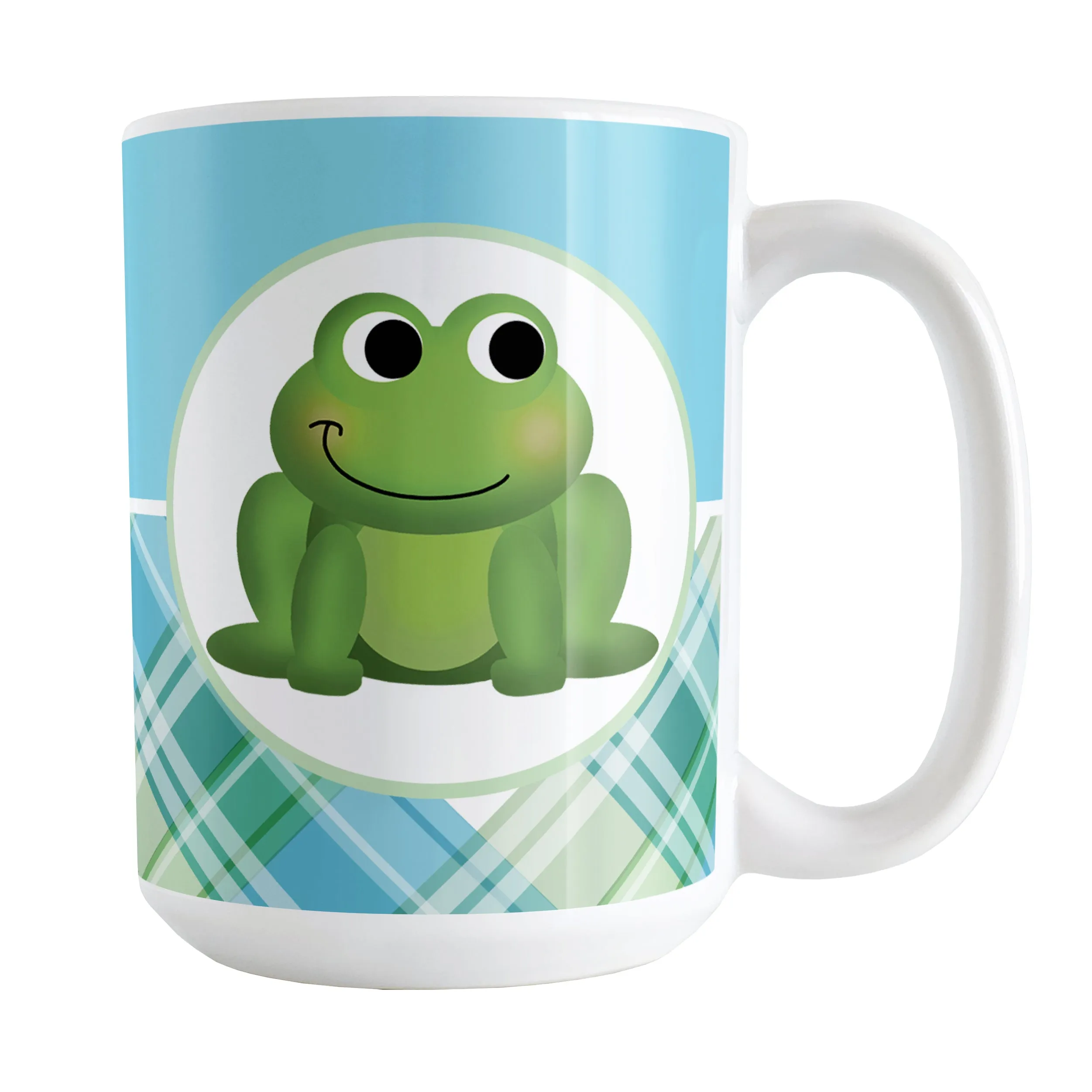 Cute Frog Green and Blue Plaid Mug