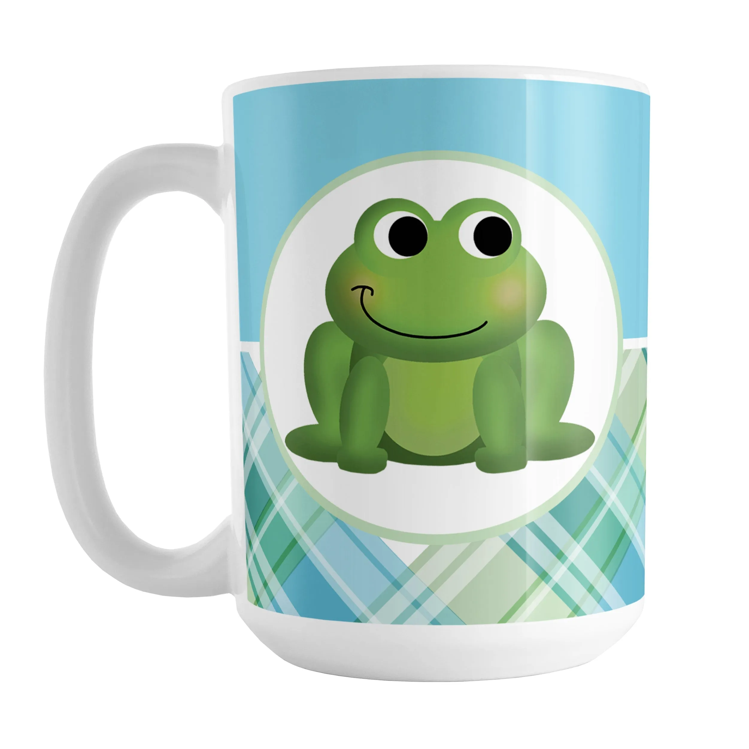 Cute Frog Green and Blue Plaid Mug